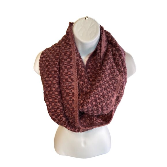 Lands End Infinity Scarf Purple Check Textured Wool Blend Cozycore Boho Festival - Picture 1 of 5